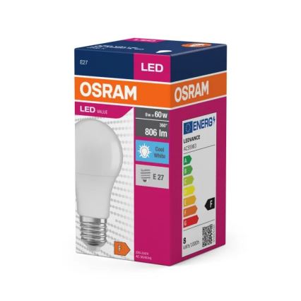 LED Żarówka VALUE A60 E27/8W/230V 4000K - Osram