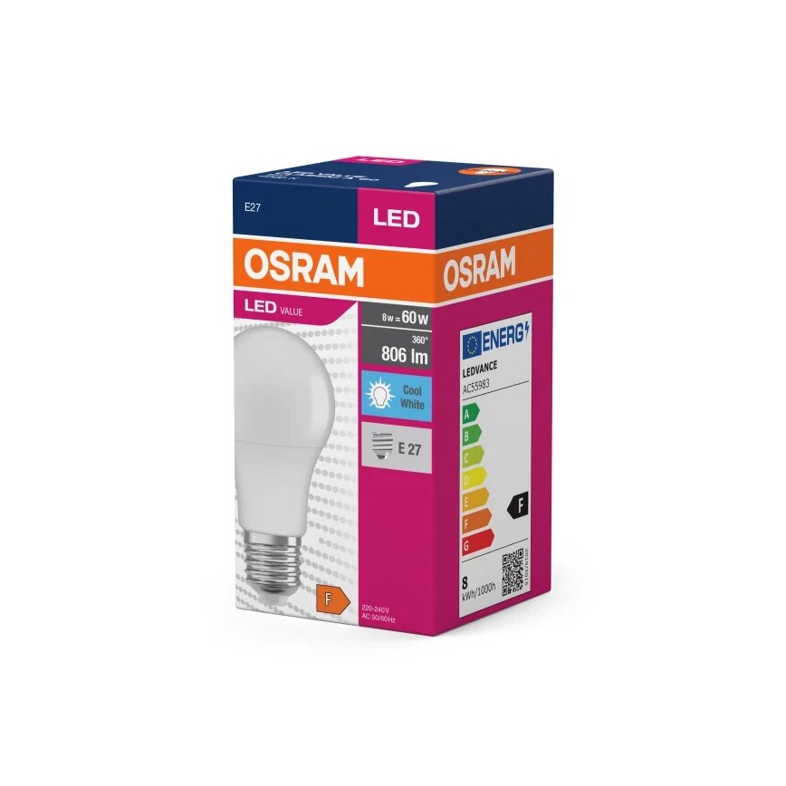 LED Żarówka VALUE A60 E27/8W/230V 4000K - Osram