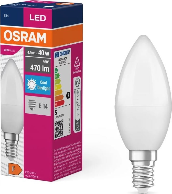 LED Żarówka VALUE B40 E14/4,9W/230V 6500K - Osram