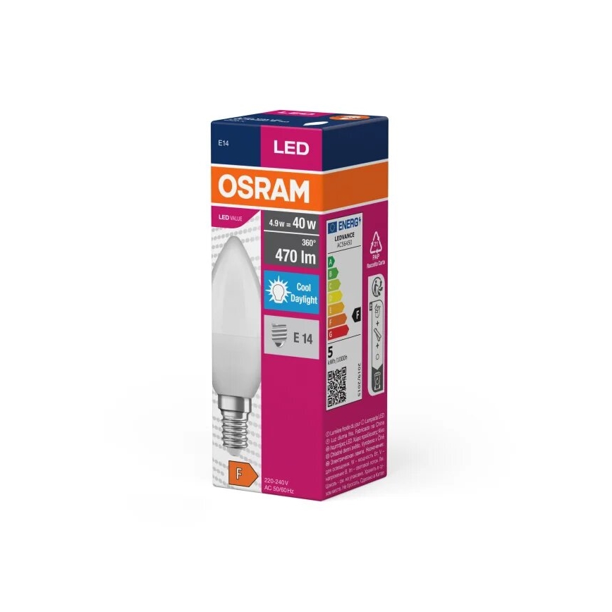 LED Żarówka VALUE B40 E14/4,9W/230V 6500K - Osram
