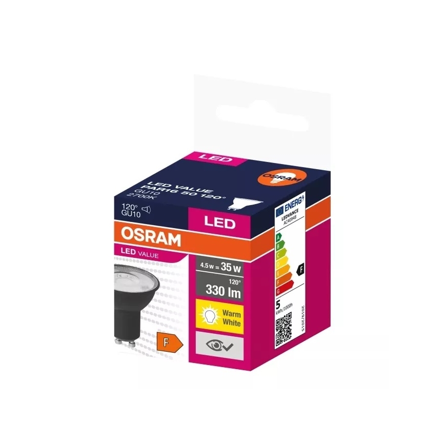 LED Żarówka VALUE PAR16 GU10/4,5W/230V 2700K 120° czarna - Ledvance