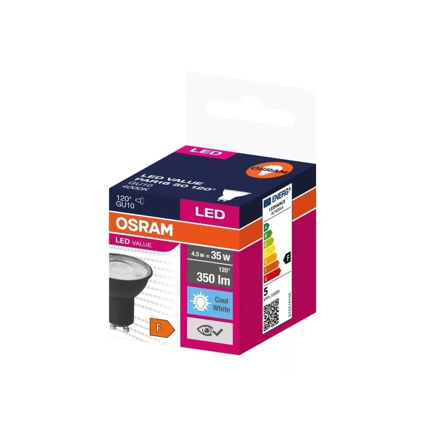LED Żarówka VALUE PAR16 GU10/4,5W/230V 4000K 120° czarna - Ledvance