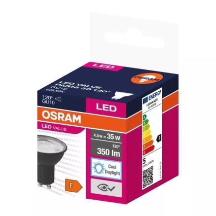 LED Żarówka VALUE PAR16 GU10/4,5W/230V 6500K 120° czarna - Ledvance