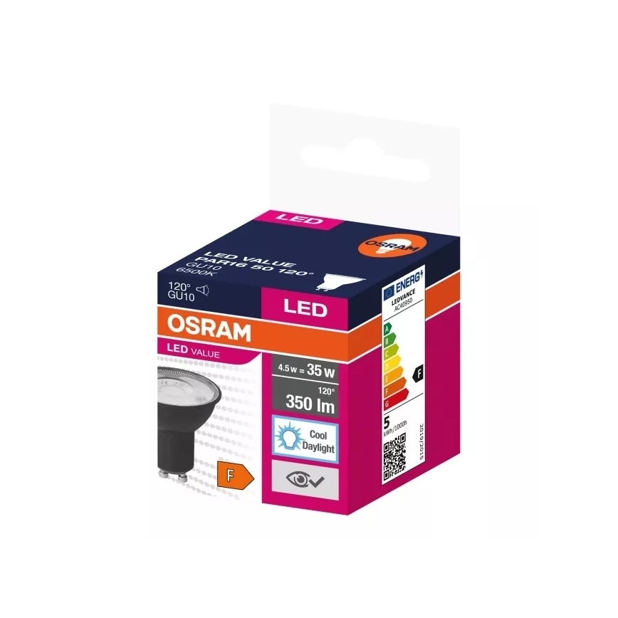 LED Żarówka VALUE PAR16 GU10/4,5W/230V 6500K 120° czarna - Ledvance