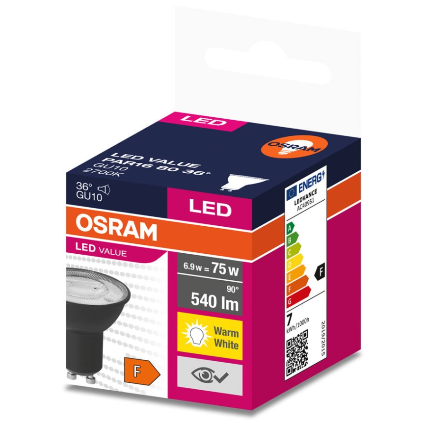 LED Żarówka VALUE PAR16 GU10/6,9W/230V 2700K 36° czarna - Ledvance
