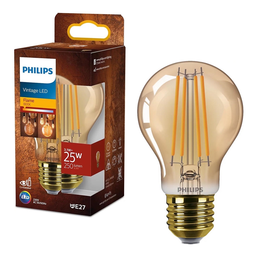 LED Żarówka VINTAGE Philips A60 E27/3,1W/230V 1800K