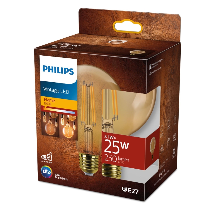 LED Żarówka VINTAGE Philips G95 E27/3,1W/230V 1800K