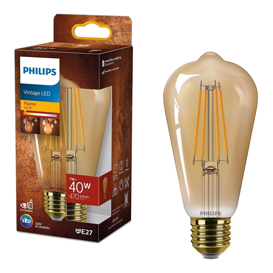 LED Żarówka VINTAGE Philips ST64 E27/7W/230V 1800K