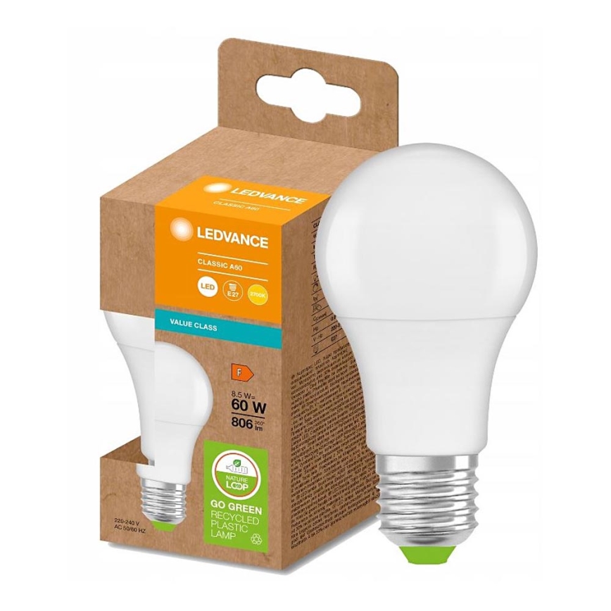 LED Żarówka wykonana z recyklowanego plastiku A60 E27/8,5W/230V 2700K - Ledvance