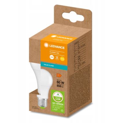 LED Żarówka wykonana z recyklowanego plastiku A60 E27/8,5W/230V 2700K - Ledvance