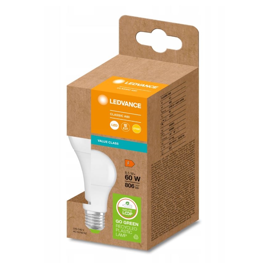 LED Żarówka wykonana z recyklowanego plastiku A60 E27/8,5W/230V 2700K - Ledvance