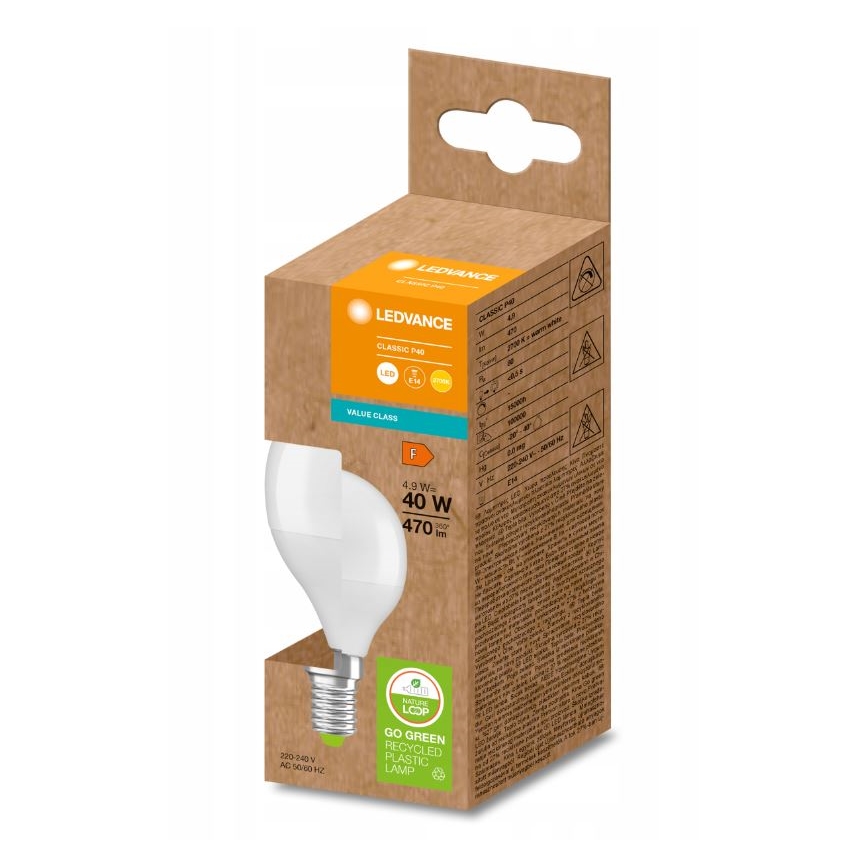 LED Żarówka wykonana z recyklowanego plastiku P45 E14/4,9W/230V 2700K - Ledvance
