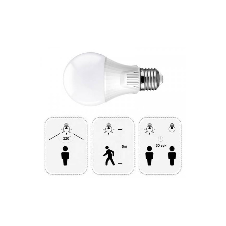 LED Żarówka z czujnikiem E27/9W/230V 6500K