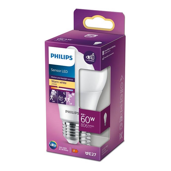 LED Żarówka z czujnikiem Philips A60 E27/8W/230V 2700K