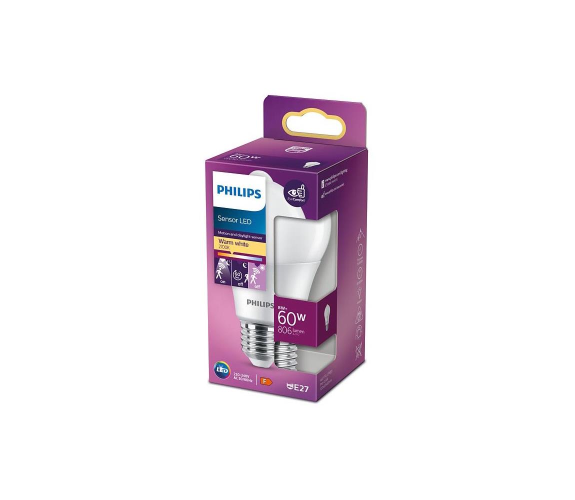 LED Żarówka z czujnikiem Philips A60 E27/8W/230V 2700K