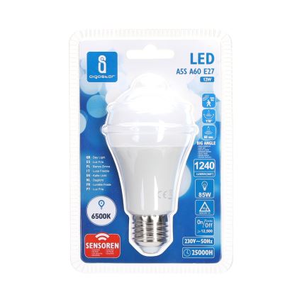 LED Żarówka z czujnikiem ruchu i zmierzchu A60 E27/12W/230V 6500K - Aigostar