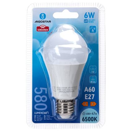 LED żarówka z czujnikiem ruchu i zmierzchu A60 E27/6W/230V 6500K - Aigostar