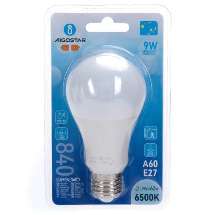 LED Żarówka z czujnikiem ruchu i zmroku A60 E27/9W/230V 6500K - Aigostar