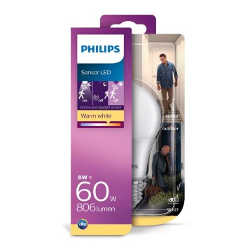 LED Żarówka z czujnikiem ruchu Philips E27/8W/230V 2700K