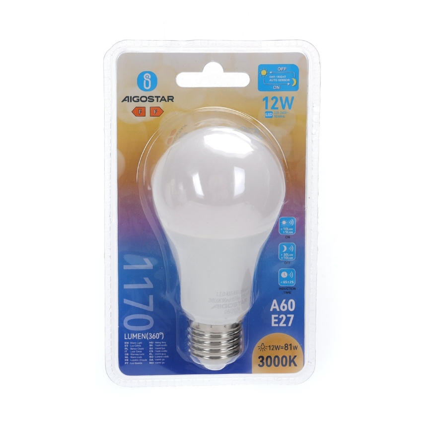 LED Żarówka z czujnikiem zmierzchu A60 E27/12W/230V 3000K - Aigostar