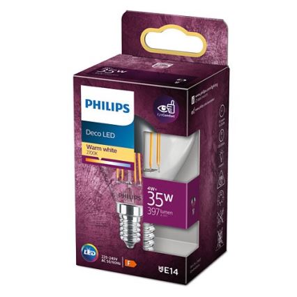 LED Żarówka z lustrzanym kulistym trzonkiem DECO Philips P45 E14/4W/230V 2700K