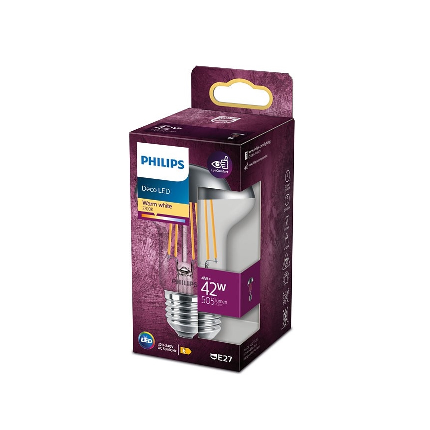 LED Żarówka z lustrzanym kulistym trzonkiem Philips DECO E27/4W/230V 2700K