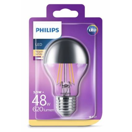 LED Żarówka z lustrzanym trzonkiem sferycznym Philips A60 E27/5,5W/230V 2700K