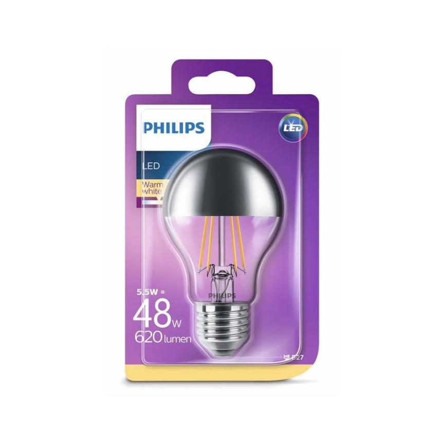 LED Żarówka z lustrzanym trzonkiem sferycznym Philips A60 E27/5,5W/230V 2700K