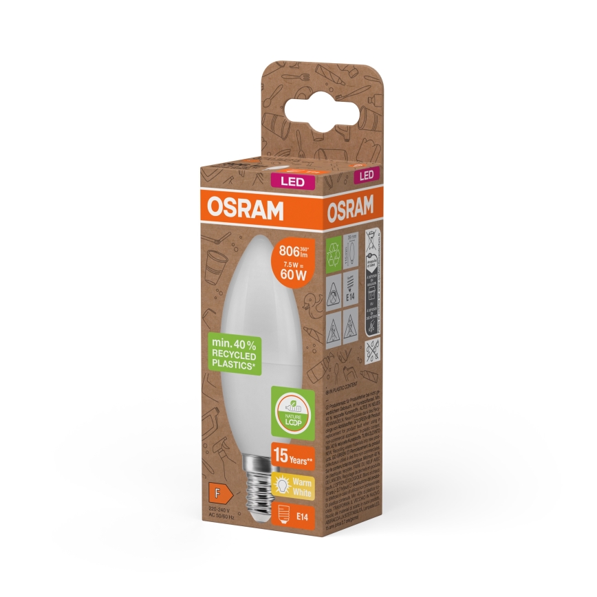 LED żarówka z recyklowanego plastiku B39 E14/7,5W/230V 2700K - Osram