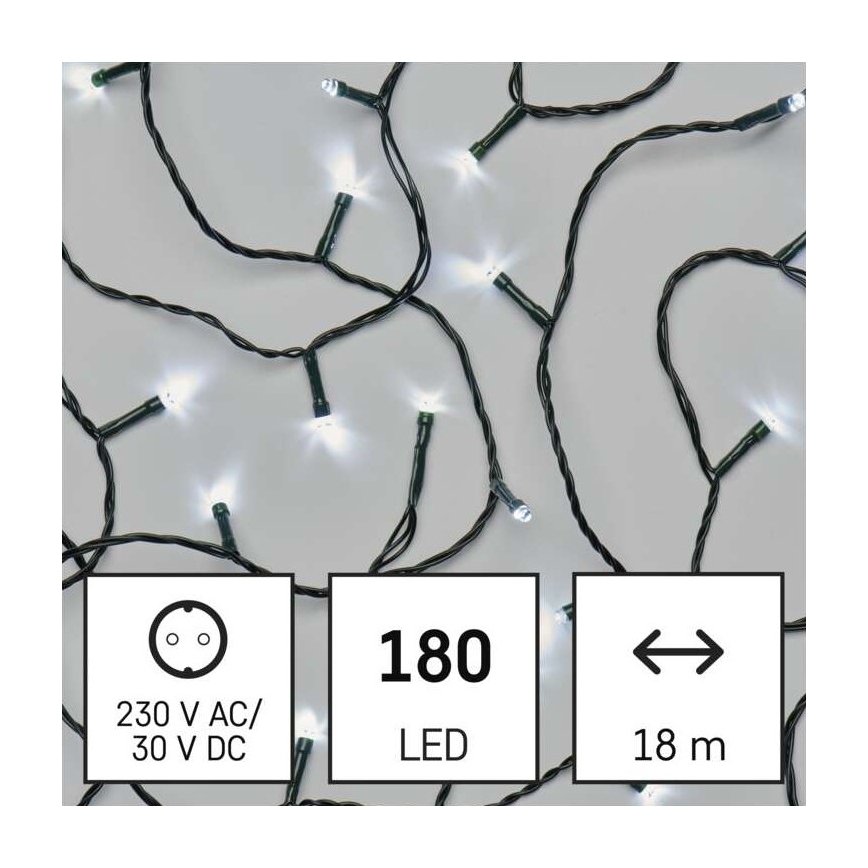 LED Zewnętrzn łańcuch bożonarodzeniowy 180xLED/8 modes 23m IP44 zimna biel