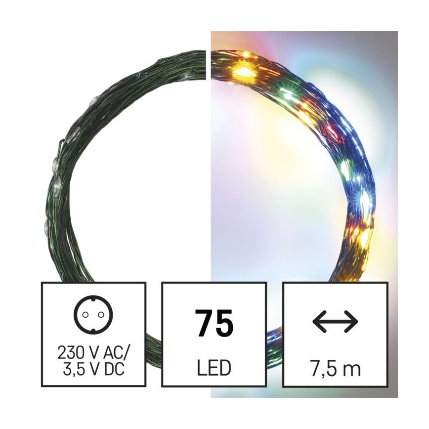 LED Zewnętrzn łańcuch bożonarodzeniowy 75xLED/12,5m IP44 różne kolory