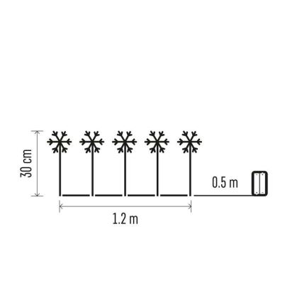 LED Zewnętrzna dekoracja bożonarodzeniowa 5xLED/3xAA IP44 płatki śniegu