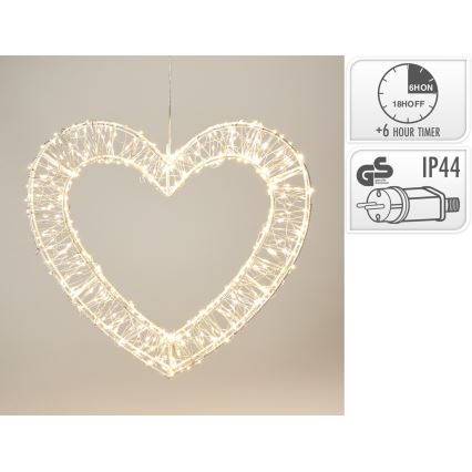 LED Zewnętrzna dekoracja świąteczna 500xLED/6W/230V 36 cm IP44 ciepłe białe serce/białe