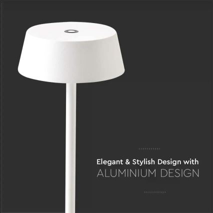 LED Zewnętrzna dotykowa lampa stołowa z regulacją jasności, ładowalna LED/2W/5V 4400 mAh IP54 biała