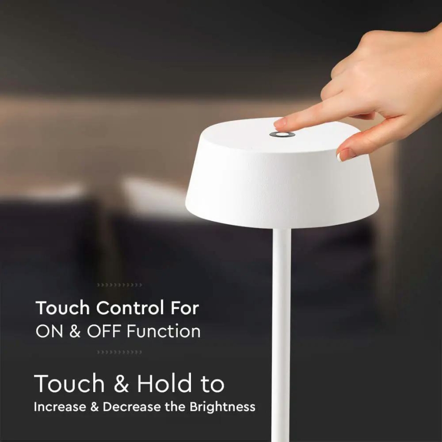 LED Zewnętrzna dotykowa lampa stołowa z regulacją jasności, ładowalna LED/2W/5V 4400 mAh IP54 biała