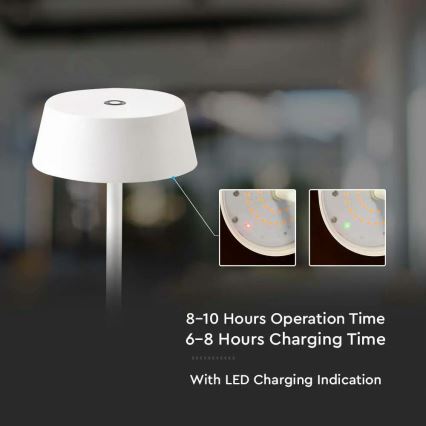 LED Zewnętrzna dotykowa lampa stołowa z regulacją jasności, ładowalna LED/2W/5V 4400 mAh IP54 biała