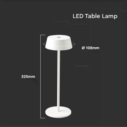 LED Zewnętrzna dotykowa lampa stołowa z regulacją jasności, ładowalna LED/2W/5V 4400 mAh IP54 biała