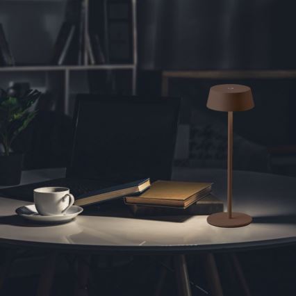 LED Zewnętrzna lampka stołowa z dotykowym ściemniaczem, ładowalna LED/2W/5V 4400 mAh IP54 brązowa