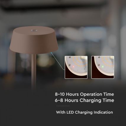 LED Zewnętrzna lampka stołowa z dotykowym ściemniaczem, ładowalna LED/2W/5V 4400 mAh IP54 brązowa