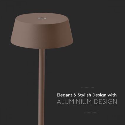 LED Zewnętrzna lampka stołowa z dotykowym ściemniaczem, ładowalna LED/2W/5V 4400 mAh IP54 brązowa