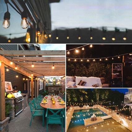 LED zewnętrzna girlanda dekoracyjna 5xE27/1W/230V, délka 5,94 m, IP44, czarna