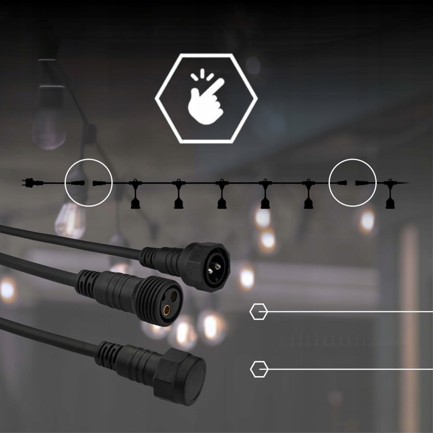 LED zewnętrzna girlanda dekoracyjna 5xE27/1W/230V, délka 5,94 m, IP44, czarna