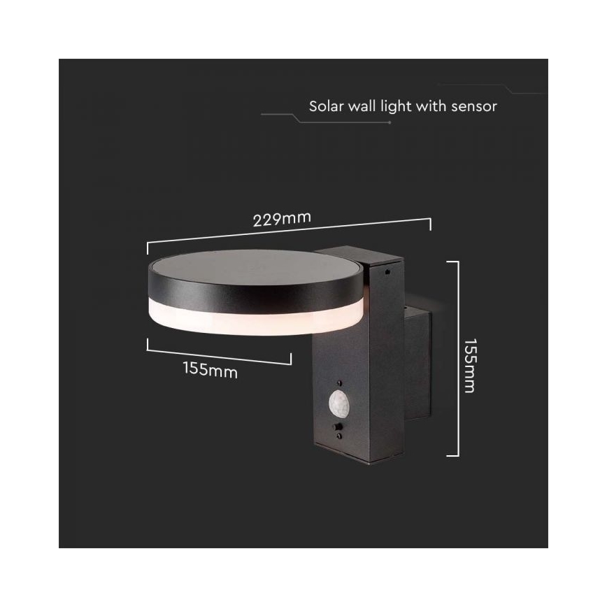 LED Zewnętrzna solarny kinkiet ścienny z czujnikiem LED/5,5W/3,7V 3000K IP54 2000 mAh