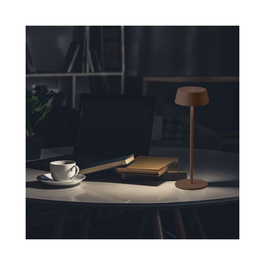 LED Zewnętrzna ściemnialna dotykowa akumulatorowa lampka stołowa LED/2W/5V 4400 mAh IP54 brązowa