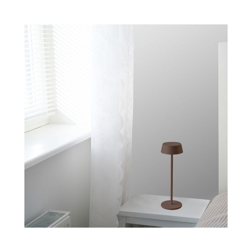 LED Zewnętrzna ściemnialna dotykowa akumulatorowa lampka stołowa LED/2W/5V 4400 mAh IP54 brązowa