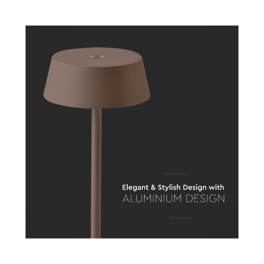 LED Zewnętrzna ściemnialna dotykowa akumulatorowa lampka stołowa LED/2W/5V 4400 mAh IP54 brązowa