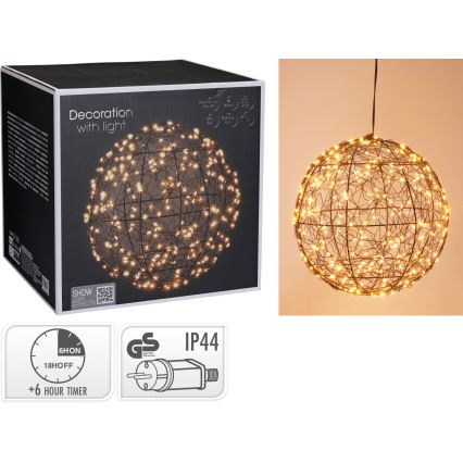 LED Zewnętrzna świąteczna dekoracja 300xLED/230V śr. 25 cm IP44 ciepła biała kula/czarna