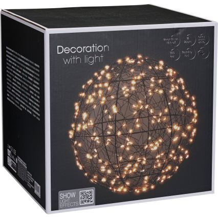 LED Zewnętrzna świąteczna dekoracja 300xLED/230V śr. 25 cm IP44 ciepła biała kula/czarna