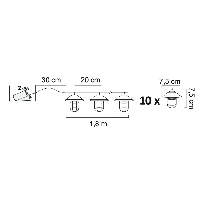 LED Zewnętrzne dekoracyjne oświetlenie LOFT 10xLED/2xAA