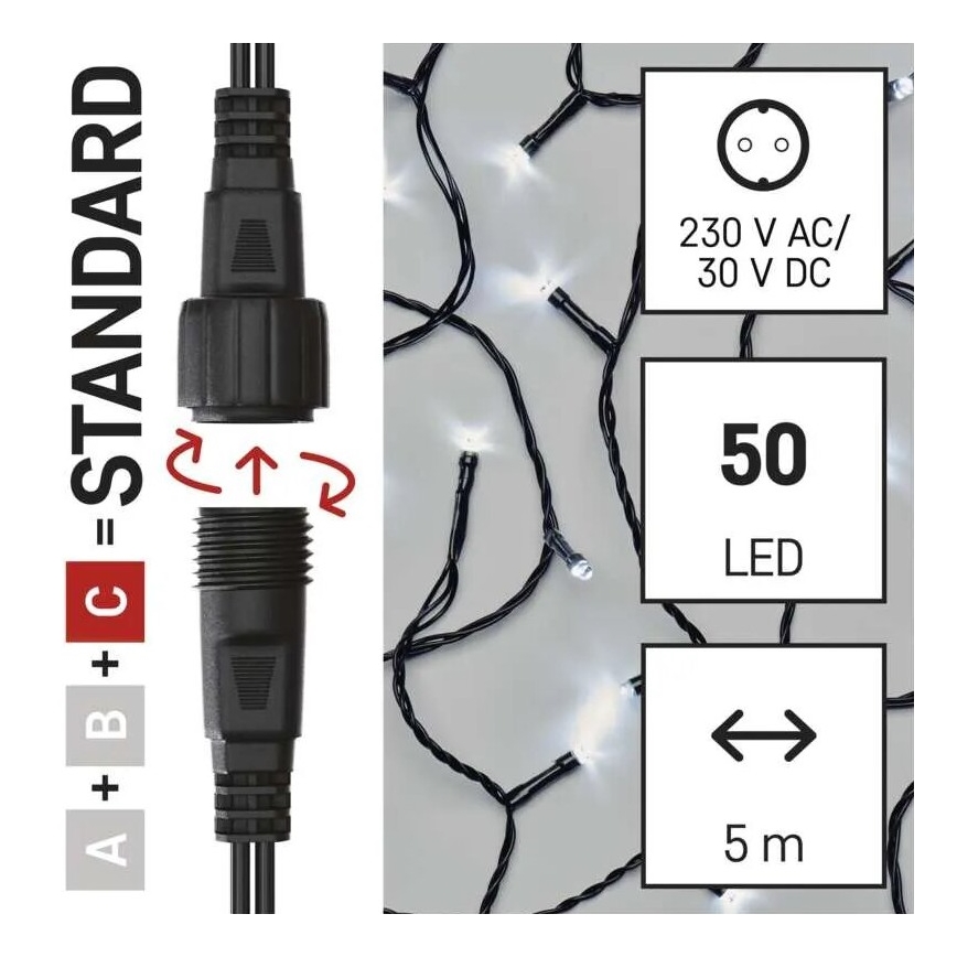 LED zewnętrzne lampki świąteczne 50xLED/5m IP44 zimna biel